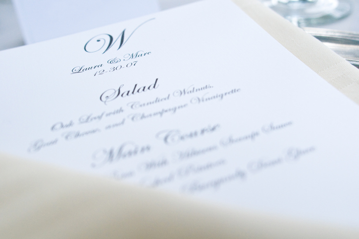 menu obiadowe wydrukowane na wesele